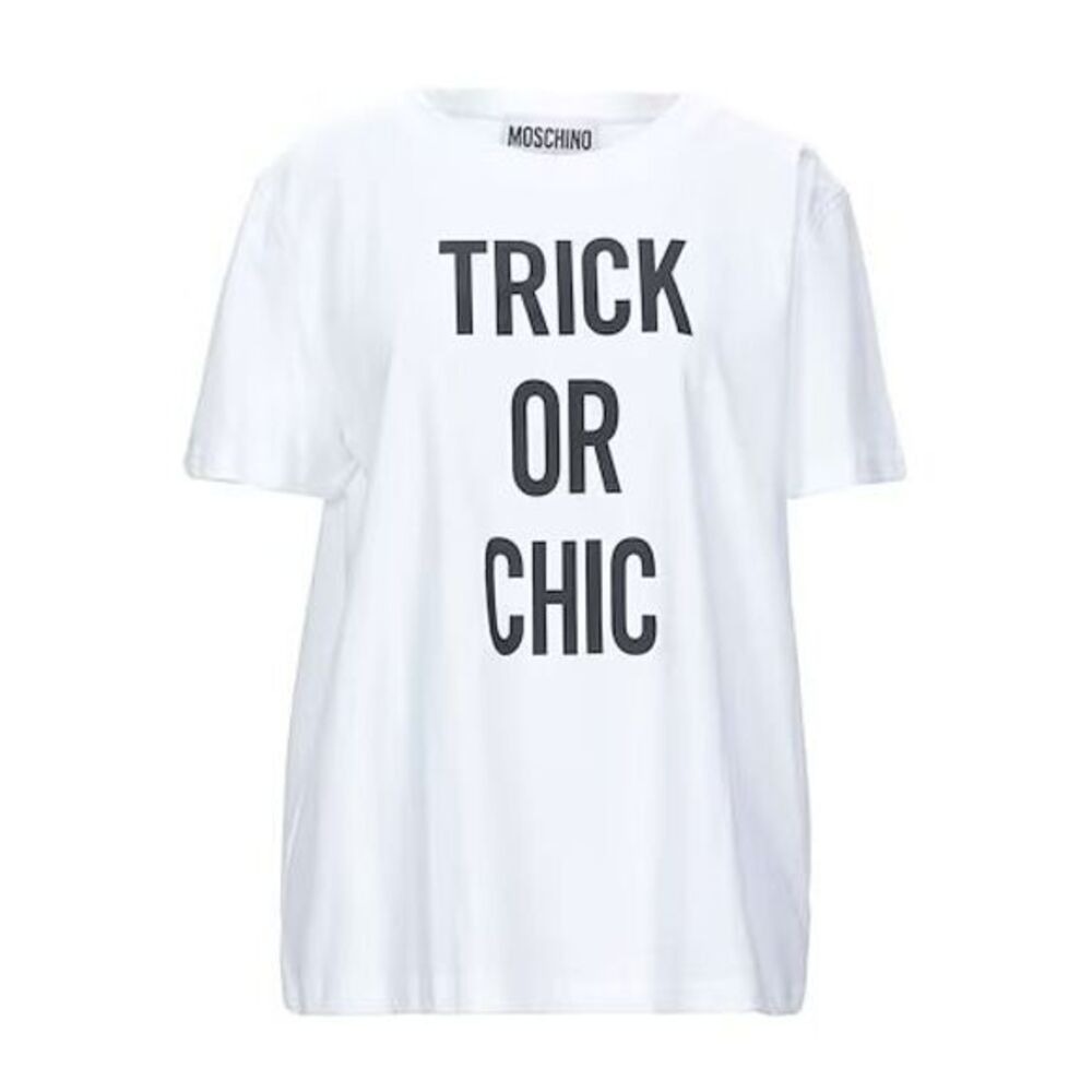 Moschino‎ 'Trick or Chic' 100% Cotton White Graphic T-Shirt Designer Statement